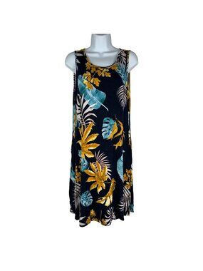 Bishuige Womens Large Sleeveless Floral Dress Navy Tropical Print Loose Fit